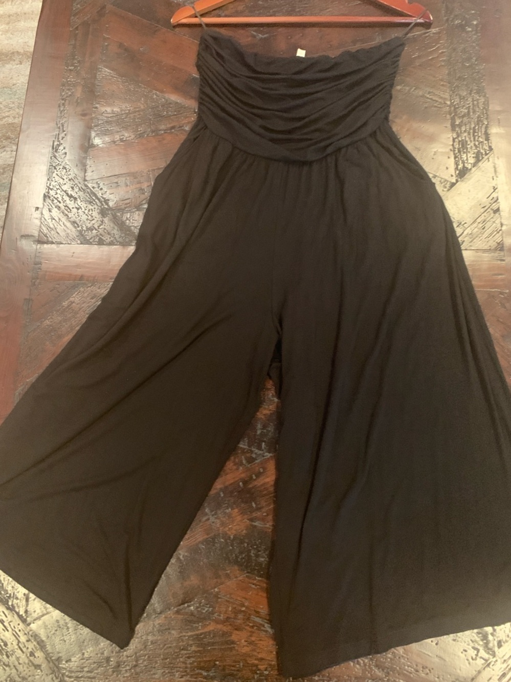 Final Touch Black Strapless Draped Jumpsuit